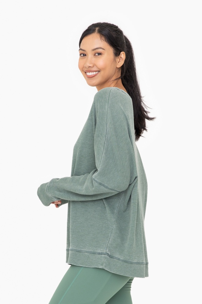WAFFLE RIBBED ROUNDNECK PULLOVER